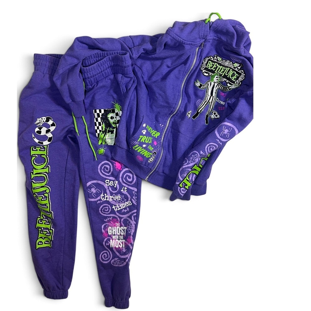 Beetlejuice Purple Tracksuit Set Hoodie Joggers XS LT32410CC Never Trust Living